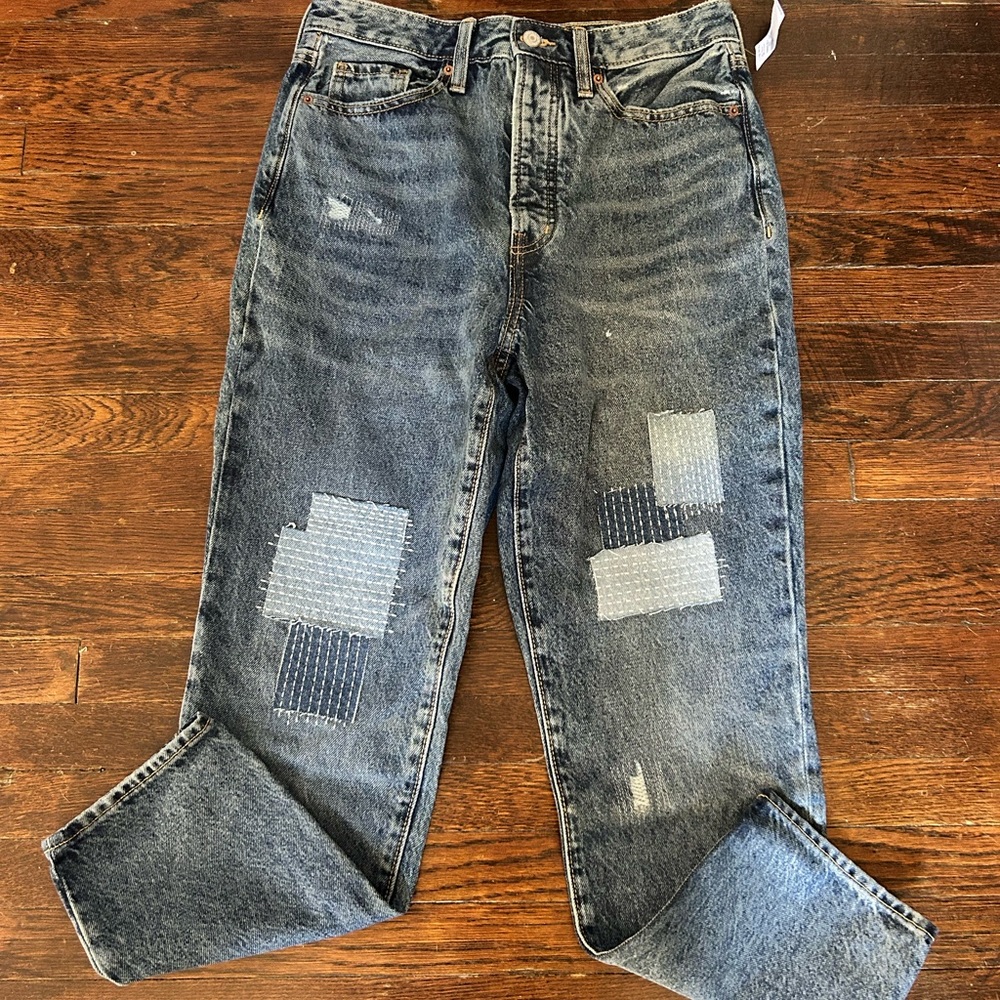 Higher High-Waisted Button-Fly OG Straight Patchwork Non-Stretch Jeans